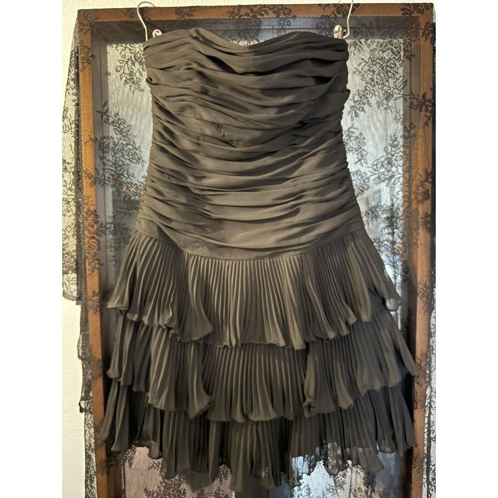 White House Black Market Black Strapless Tiered Ruffle Dress Size 8